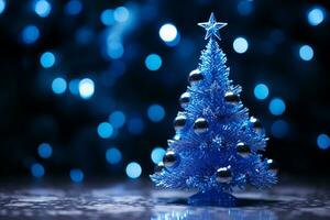 ai gerado abstrato azul brilhante Natal árvore com bokeh fundo tecnologia conceito foto