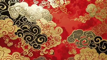 ai gerado chinês auspicioso nuvem padronizar com vermelho e ouro temas. foto