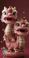 ai gerado dois adorável chinês Dragão bebês, a comemorar a chinês Novo ano festival, com Rosa balanças e feliz expressões, 3d Projeto. foto