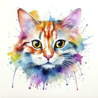 ai gerado aguarela gato grampo arte em branco fundo. ai gerado foto