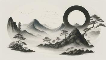 ai gerado chinês panorama montanha natureza pintura tinta foto