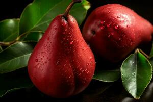 vermelho pera frutas coberto com água gotas. gerar ai foto