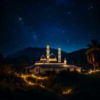 ai gerado silencioso horizonte do islâmico mesquita dentro a beleza do noite foto
