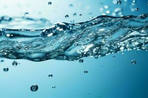 ai gerado bolhas e brilhante água em uma sereno azul água fundo foto