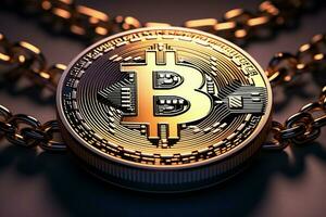 ai gerado icônico moeda bitcoin simboliza a mundo do digital criptomoeda dinheiro foto