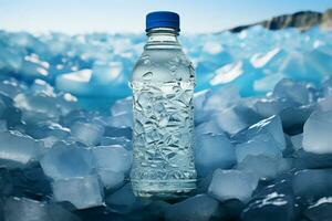 ai gerado refrigerado refresco água garrafa apresentado em uma cama do gelo foto