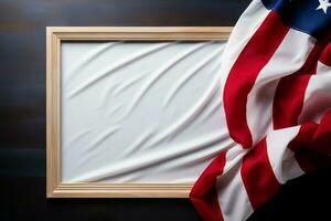 ai gerado simbólico imagens americano bandeira com a esvaziar quadro, Armação em branco foto