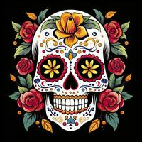 ai gerado mexicano rosas crânio. mexicano rosas crânio. dia de los muertos shugar colorida cabeça. ai gerado foto