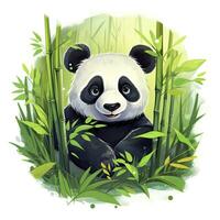 ai gerado fofa panda dentro a meio do uma bambu floresta. camiseta Projeto. ai gerado foto