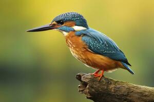 ai gerado martinho pescatore sentado em a árvore ramo. ai gerado foto