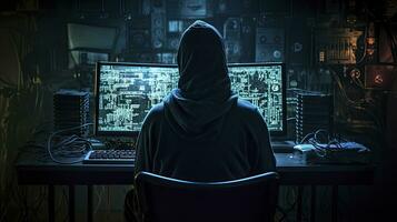 ai gerado hacker. uma vislumbre para dentro a mundo do cyber conspirações. ai gerado foto