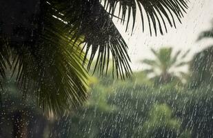 ai gerado chuva dentro a trópicos durante a baixo estação ou monção temporada. pingos de chuva dentro uma jardim. generativo ai foto