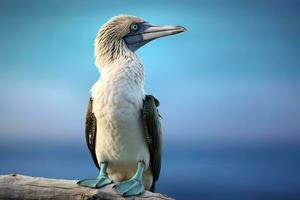 ai gerado a raro de pés azuis booby descansos em a de praia. ai gerado foto