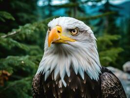 ai gerado americano Careca Águia dentro a natureza fundo foto