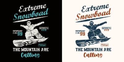 extremo snowboard a montanha estão chamando t camisa Projeto. esquiar snowboard vintage t camisa Projeto foto