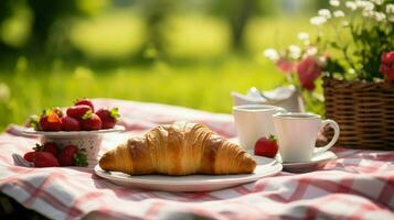 ai gerado pastelaria sopro croissan Comida foto