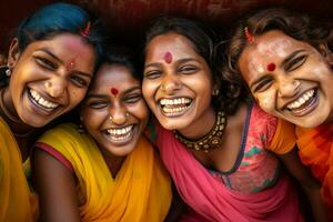 ai gerado indiano mulheres sorridente juntos diversidade conceito com generativo ai foto