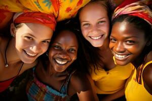 ai gerado africano e americano mulheres sorridente juntos diversidade conceito com generativo ai foto