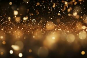 ai gerado dourado luz bokeh em Preto e ouro abstrato fundo com partículas feriado conceito foto