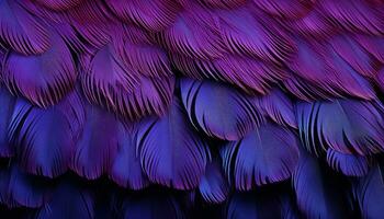 ai gerado luxuoso roxa pena textura fundo com detalhado digital arte do expansivo pássaro penas foto