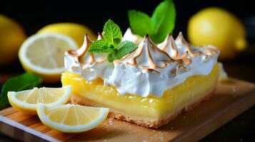 ai gerado gostoso limão merengue torta e tentador limão sobremesas para uma delicioso café da manhã festa foto