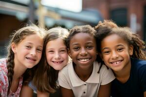 ai gerado africano e americano jovem meninas sorridente juntos diversidade conceito com generativo ai foto