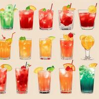 ai gerado coquetel mocktail bebidas coleção ilustração água cor simples fundo foto