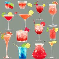 ai gerado coquetel mocktail bebidas coleção ilustração água cor simples fundo foto