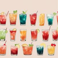 ai gerado coquetel mocktail bebidas coleção ilustração água cor simples fundo foto