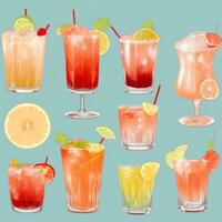 ai gerado coquetel mocktail bebidas coleção ilustração água cor simples fundo foto