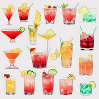 ai gerado coquetel mocktail bebidas coleção ilustração água cor simples fundo foto