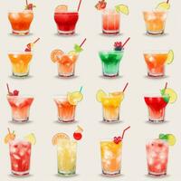 ai gerado coquetel mocktail bebidas coleção ilustração água cor simples fundo foto