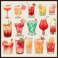 ai gerado coquetel mocktail bebidas coleção ilustração água cor simples fundo foto