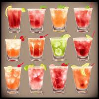 ai gerado coquetel mocktail bebidas coleção ilustração água cor simples fundo foto