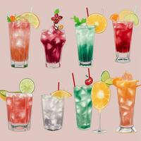 ai gerado coquetel mocktail bebidas coleção ilustração água cor simples fundo foto