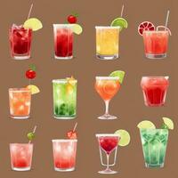 ai gerado coquetel mocktail bebidas coleção ilustração água cor simples fundo foto