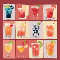 ai gerado coquetel mocktail bebidas coleção ilustração água cor simples fundo foto