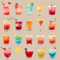 ai gerado coquetel mocktail bebidas coleção ilustração água cor simples fundo foto