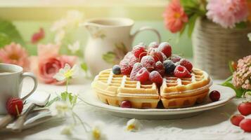 ai gerado Escovar padaria waffle Comida foto