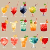 ai gerado coquetel mocktail bebidas coleção ilustração água cor simples fundo foto