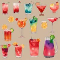 ai gerado coquetel mocktail bebidas coleção ilustração água cor simples fundo foto