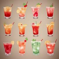 ai gerado coquetel mocktail bebidas coleção ilustração água cor simples fundo foto