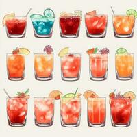 ai gerado coquetel mocktail bebidas coleção ilustração água cor simples fundo foto