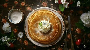 ai gerado café da manhã cozido panqueca Comida foto