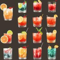 ai gerado coquetel mocktail bebidas coleção ilustração água cor simples fundo foto