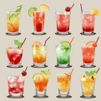 ai gerado coquetel mocktail bebidas coleção ilustração água cor simples fundo foto