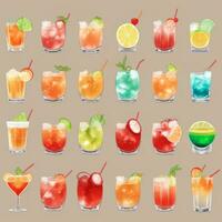 ai gerado coquetel mocktail bebidas coleção ilustração água cor simples fundo foto