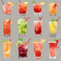 ai gerado coquetel mocktail bebidas coleção ilustração água cor simples fundo foto