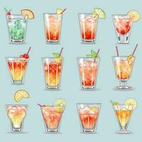 ai gerado coquetel mocktail bebidas coleção ilustração água cor simples fundo foto