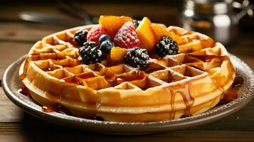 ai gerado delicioso dourado waffle Comida foto